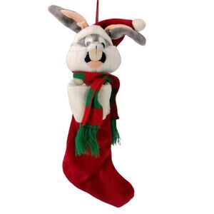 Vintage 90s Bugs Bunny Christmas Stocking 31in Looney Tunes Plush Warner Bros